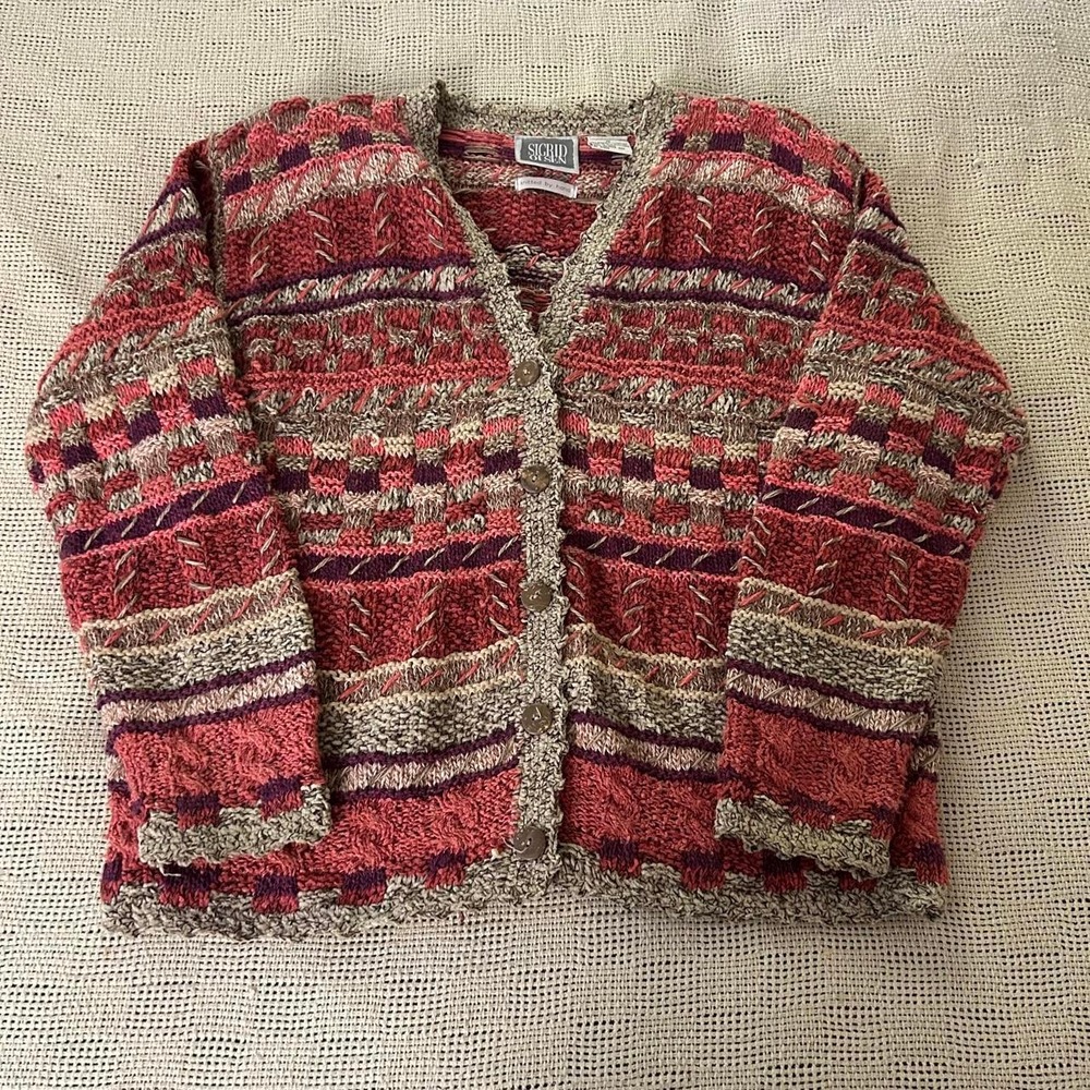 Vintage Sigrid Olsen Hand Knit Grandma Core Cardigan size M multicolor